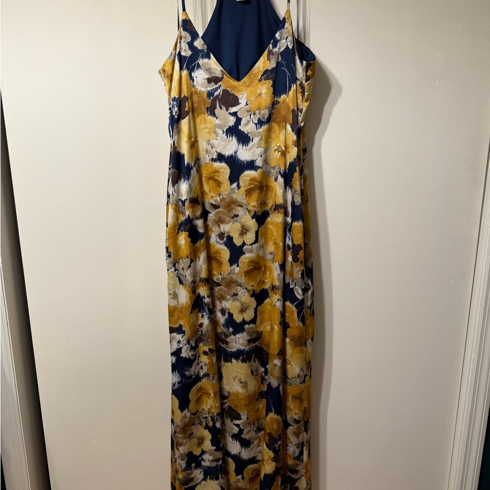 Elegant Floral Maxi Dress in Yellow and Blue